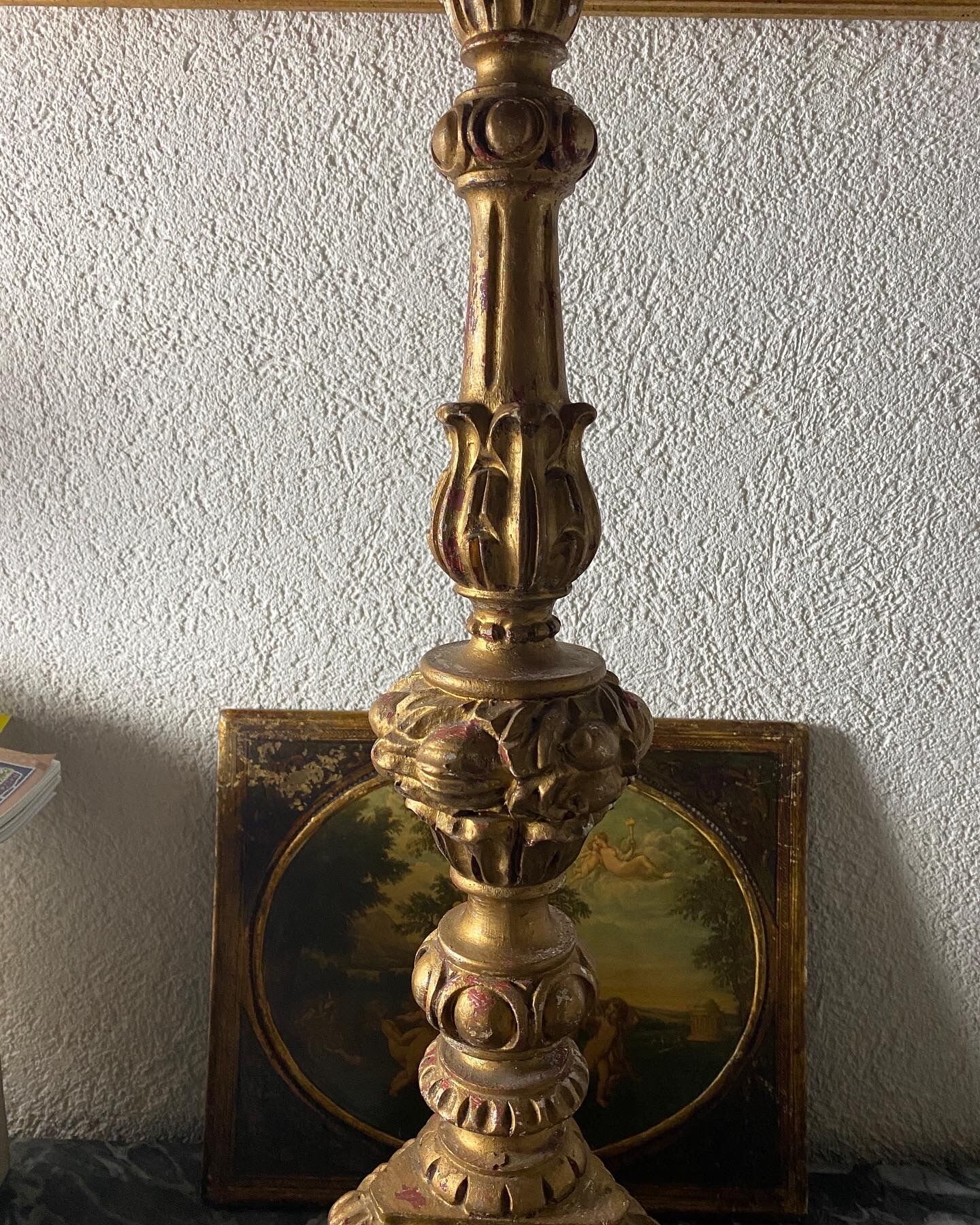 Picnic candle in old gilded wood