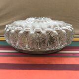 Plafonnier rond en verre moulé avec socle métal vintage