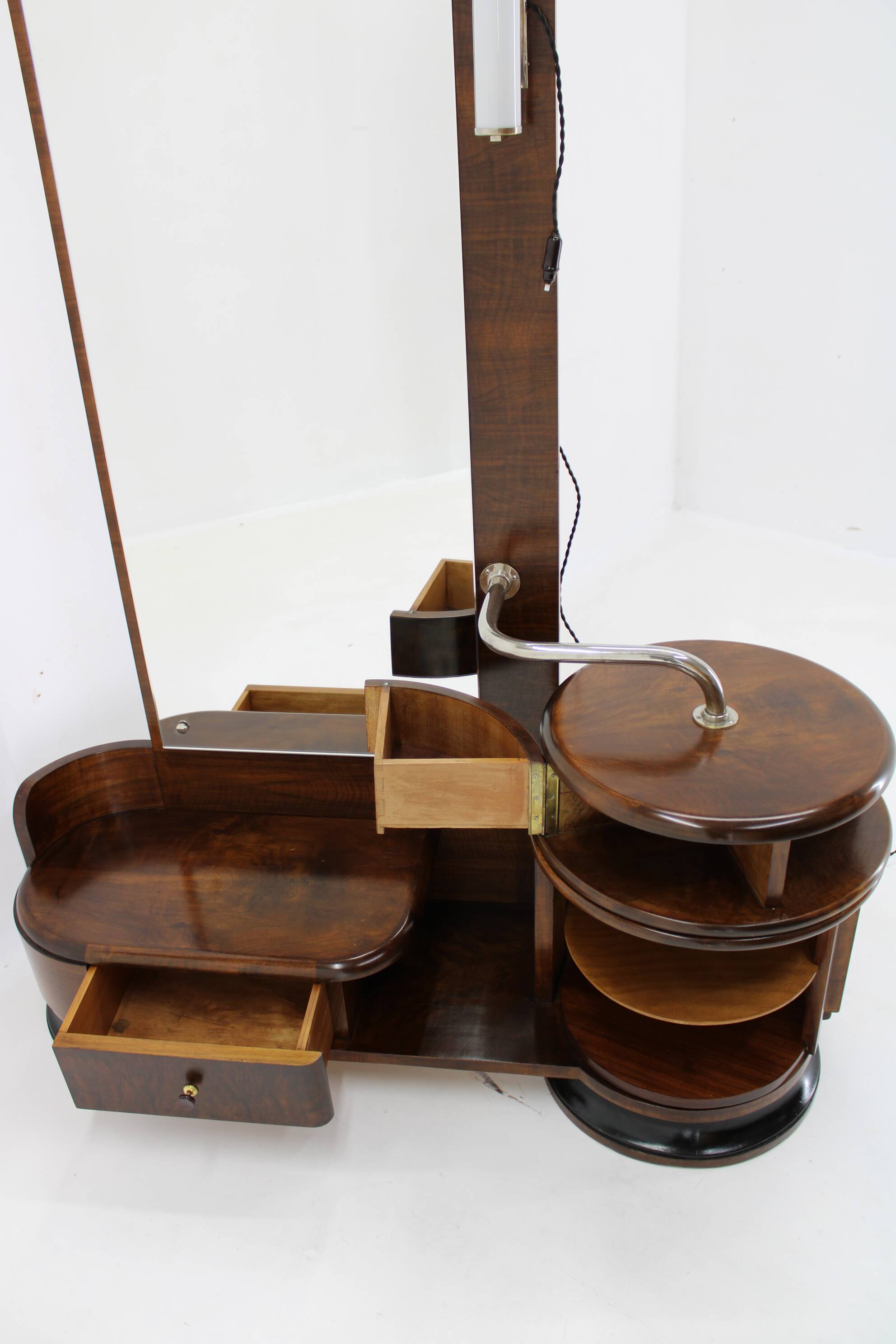 1930s art deco toilet cabinet with mirror in walnut, czechoslovakia