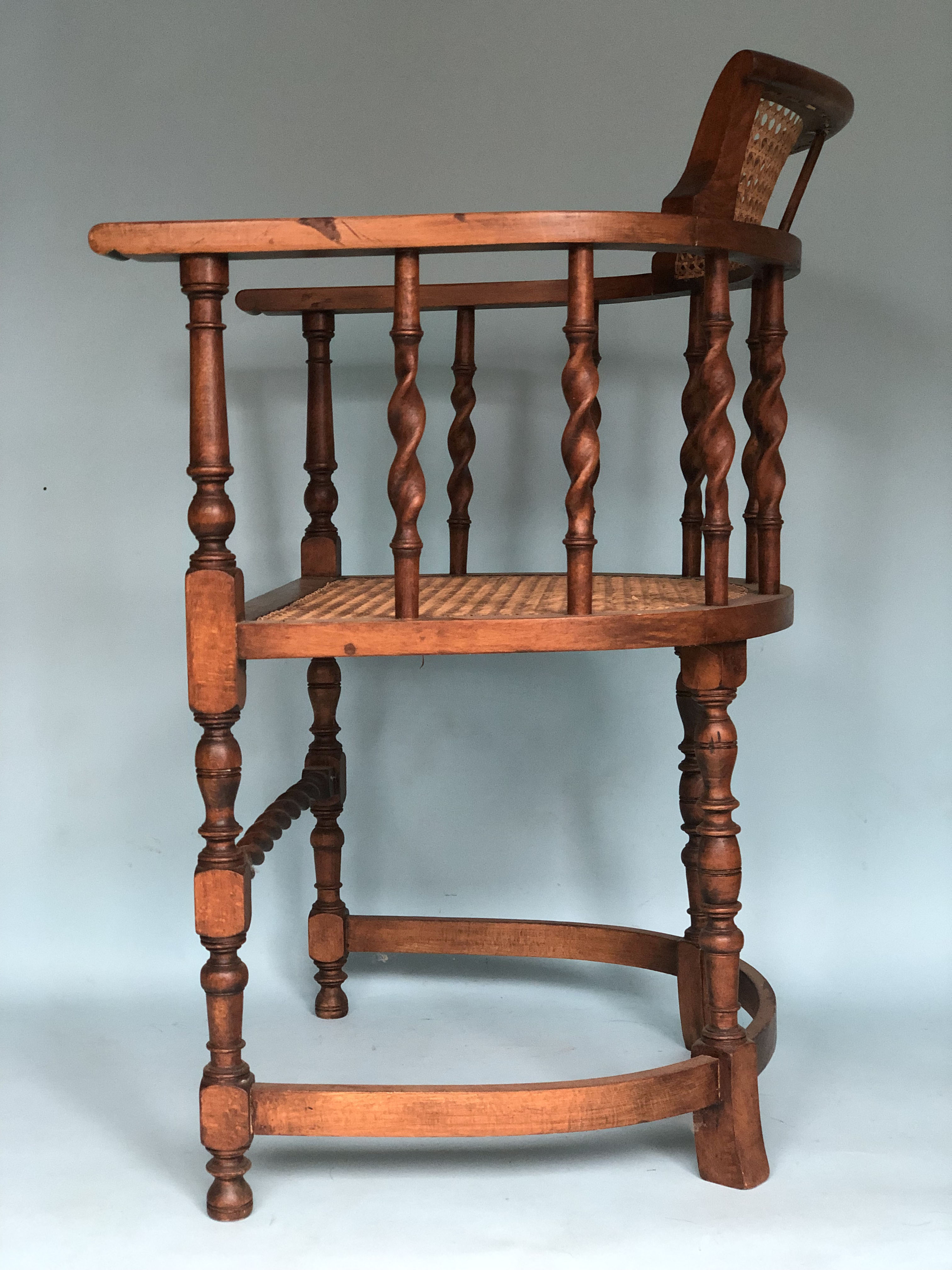 Edwardian barley twist corner chair with cane early 20th century