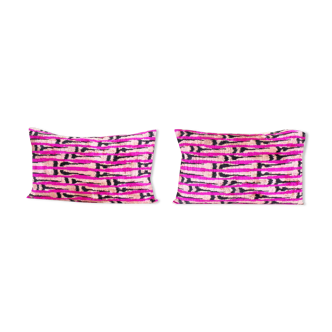 Matching silk ikat velvet pillows