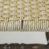 Vintage rustic stool, wooden ottoman footstool, wicker bench from the 1960