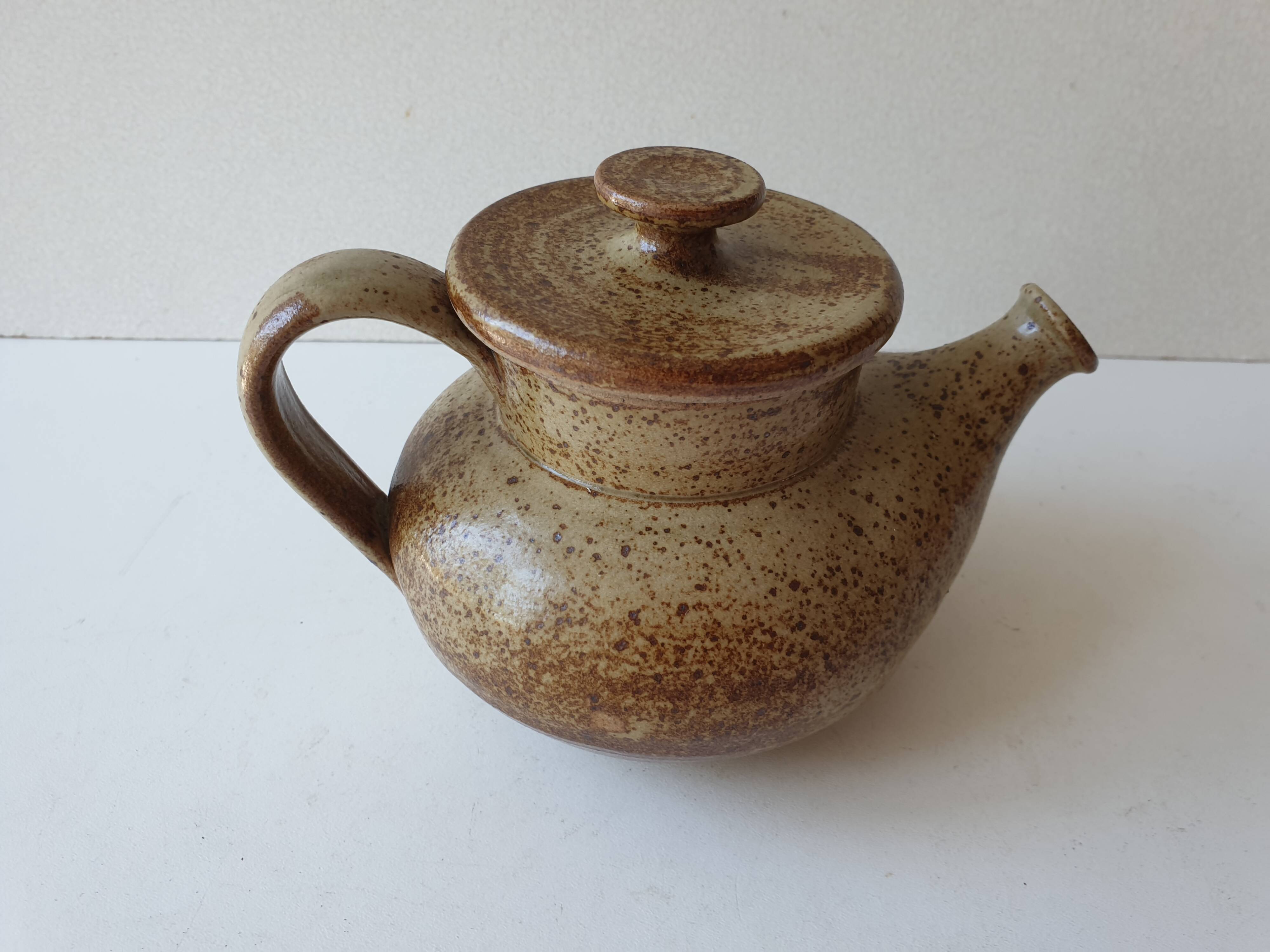 Small teapot in pyrite stoneware ceramic signed NC (Signature to be identified)