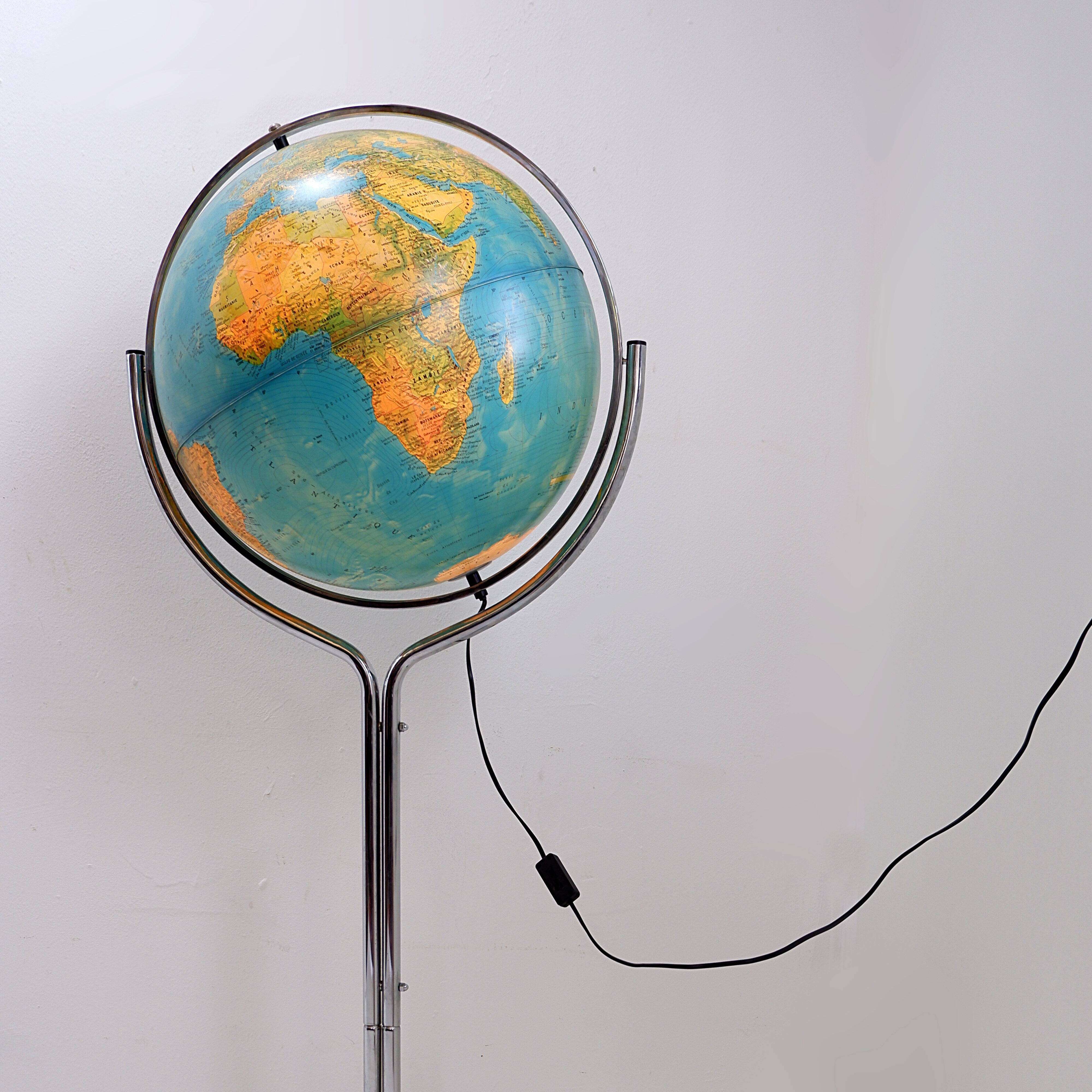 Illuminated geoscope globe on a chrome stand, Italy circa 1980
