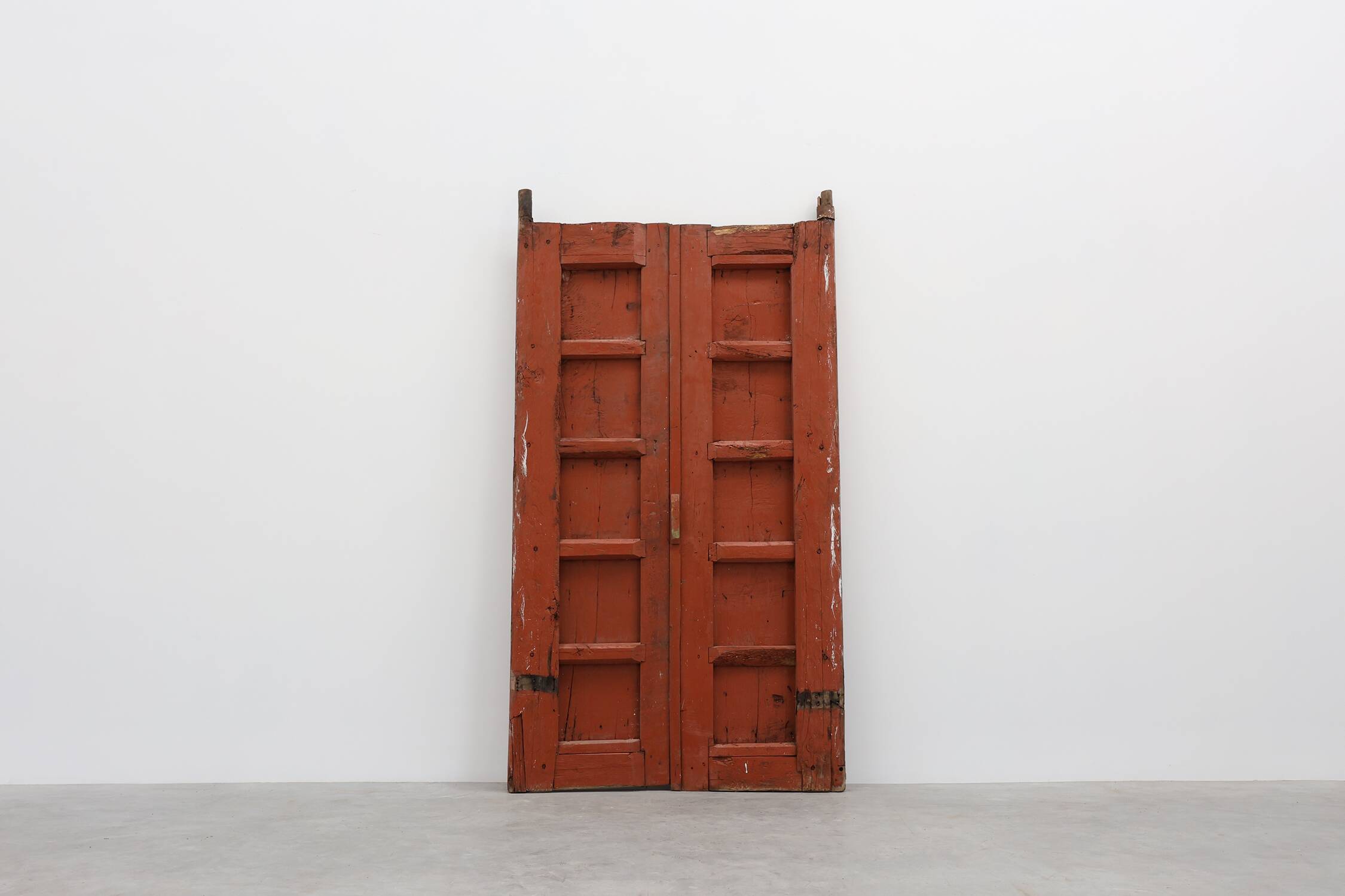 Large 17th century Monastery doors in terracotta lacquered oak, Portugal