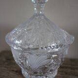 Sugar bowl, candy dish with chiseled glass and foliage
