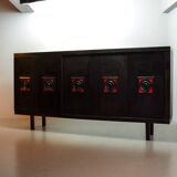 Large Brutalist Black Highboard with Red Accents Belgium 60s