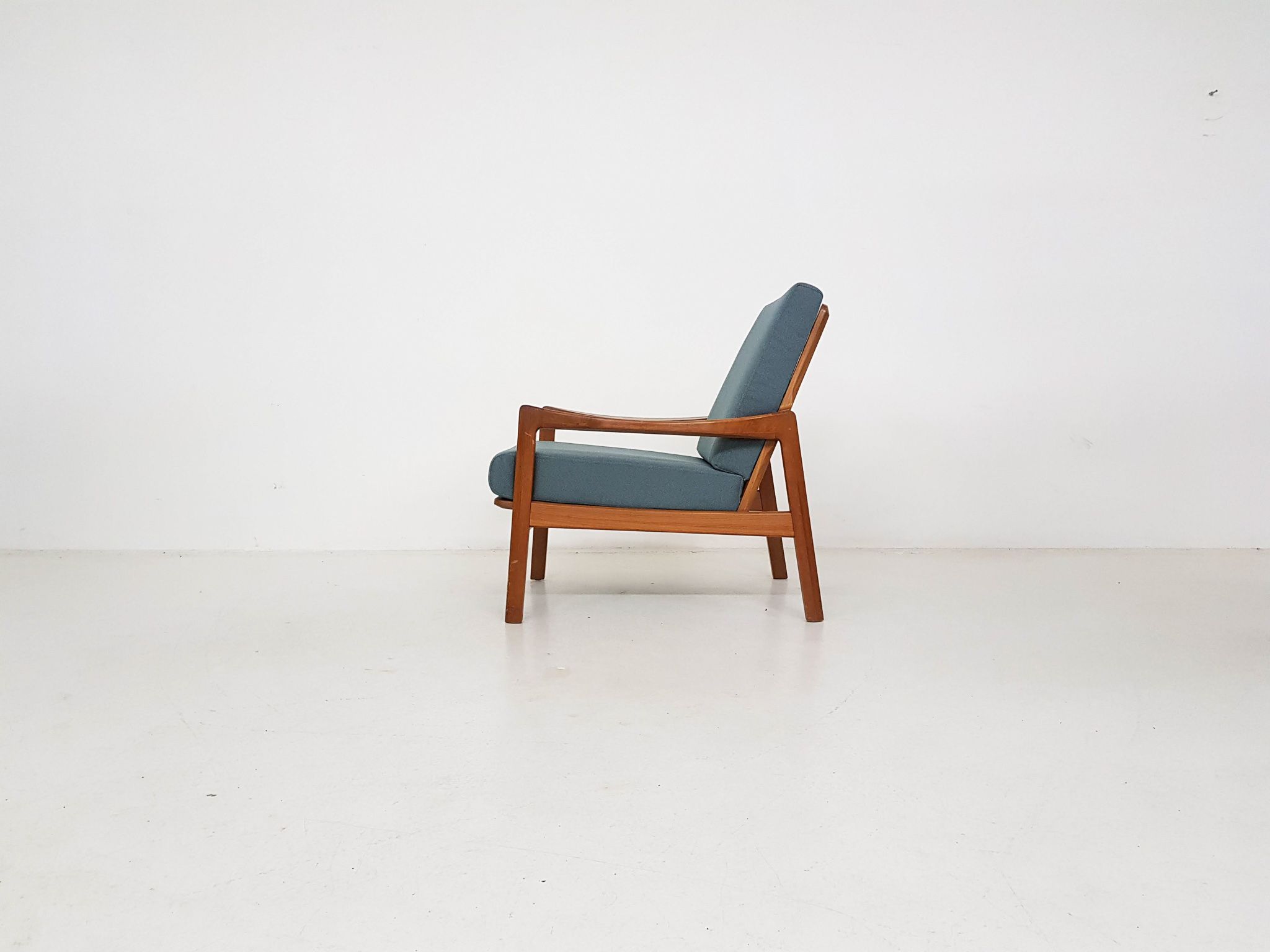 Teak danish modern lounge or armchair in new green fabric, Denmark, 1960s