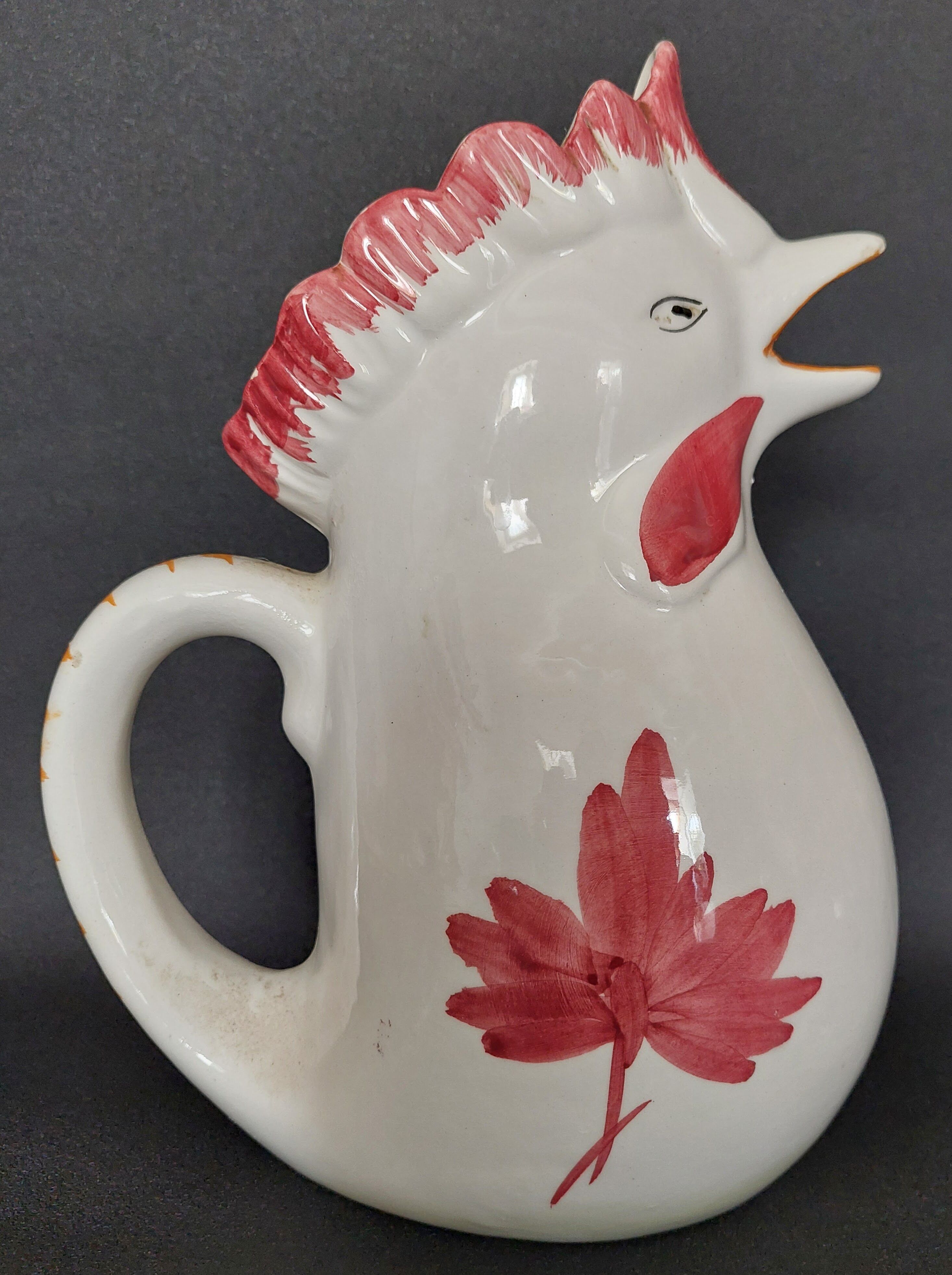 Vintage Italian ceramic rooster jug from the 20th century.