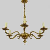 Old chandelier, suspension, light fixture with 6 bronze lights. 70s