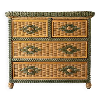 Woven rattan chest of drawers / Riviera – Basketry work – Vintage