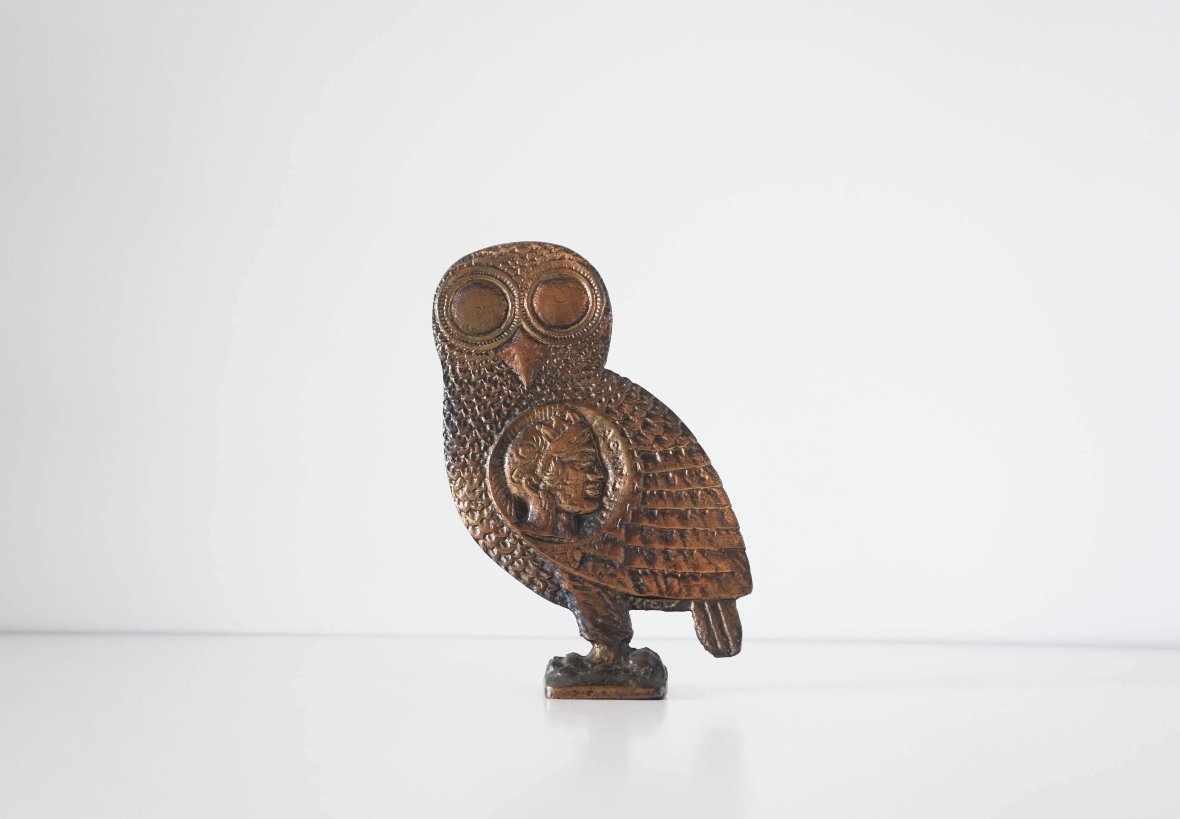 Owl sculpture in gilded brass bronze