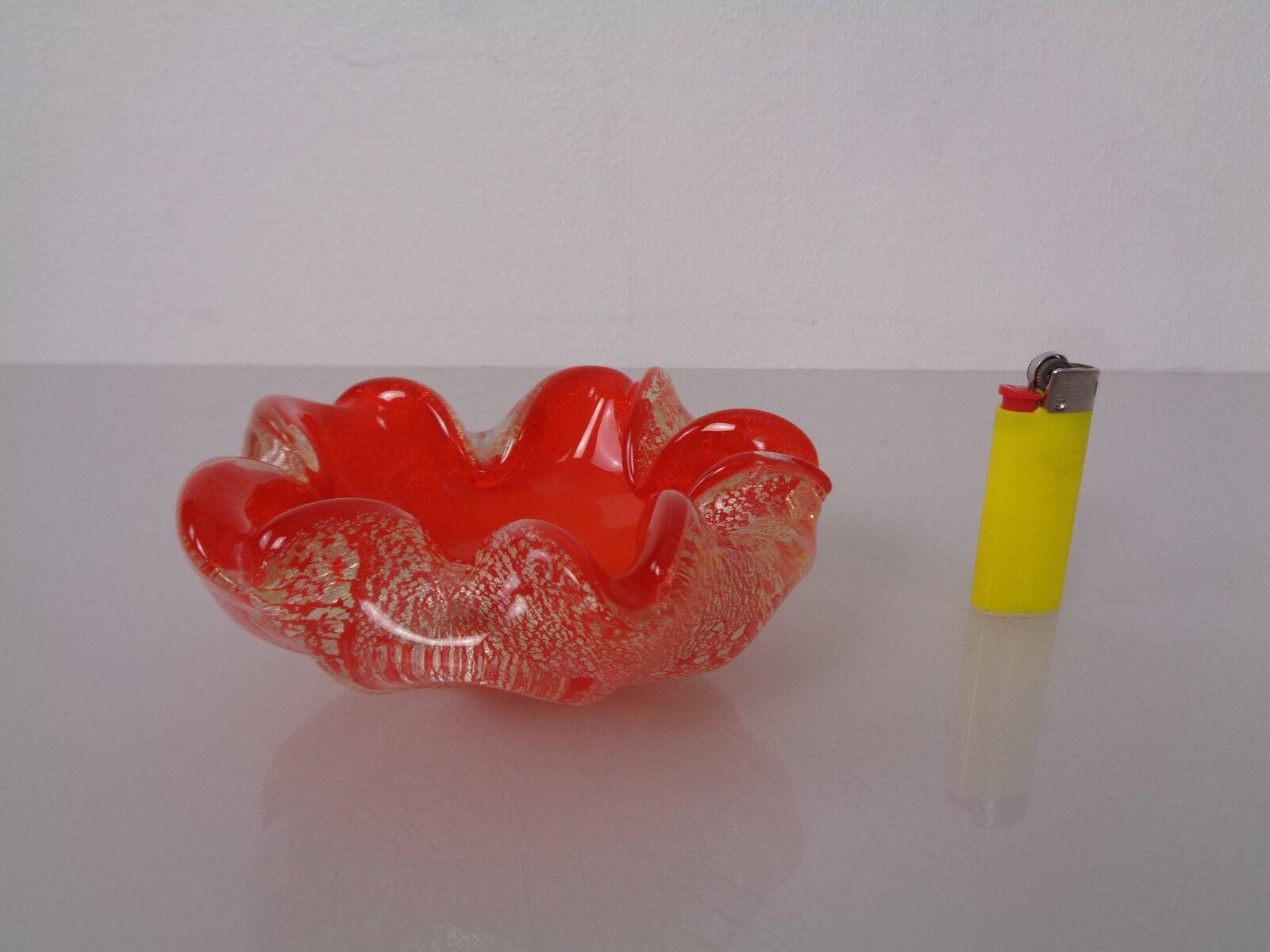 Red & Silver Murano Glass Ashtray by Barovier & Toso, Italy, 1960s
