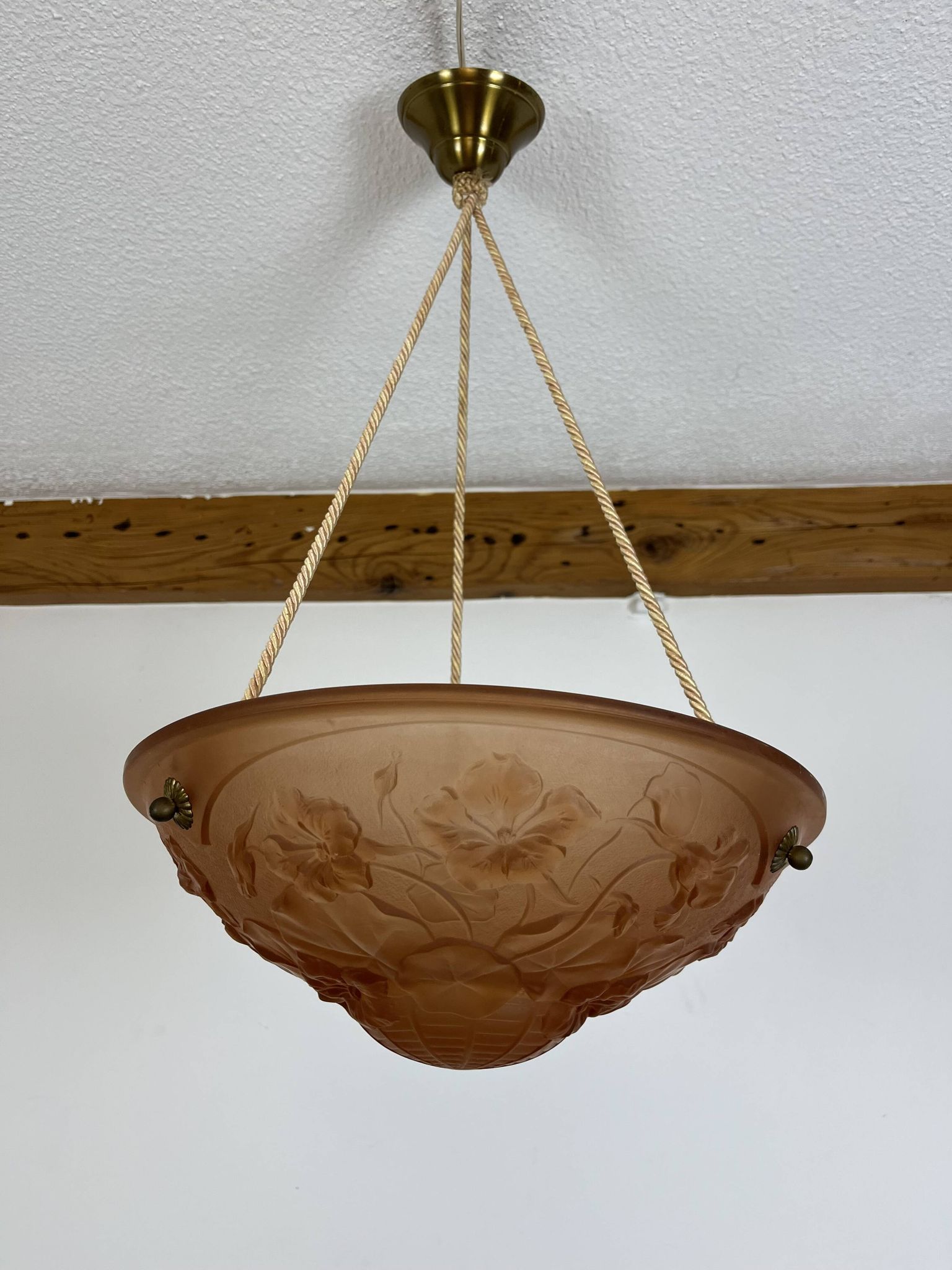 Suspension vasque florale art déco verre moulé