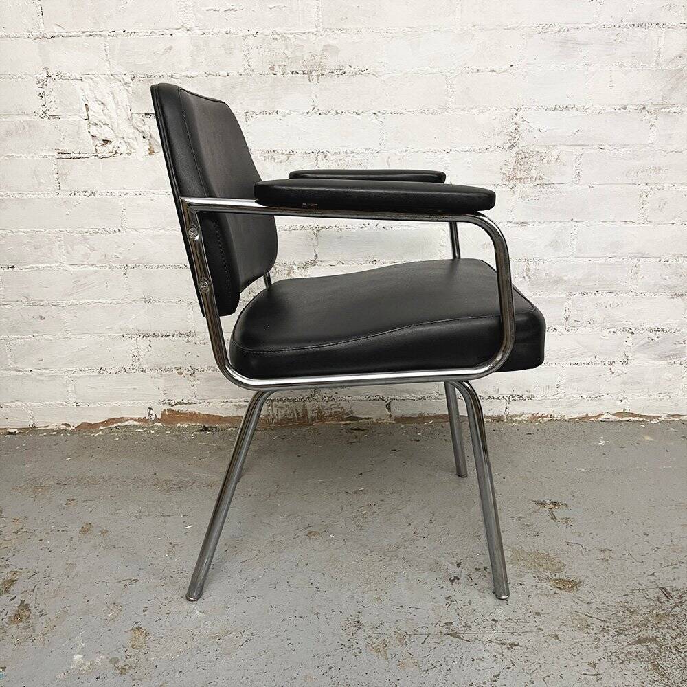 Space Age Black Leather Armchair, 1970s