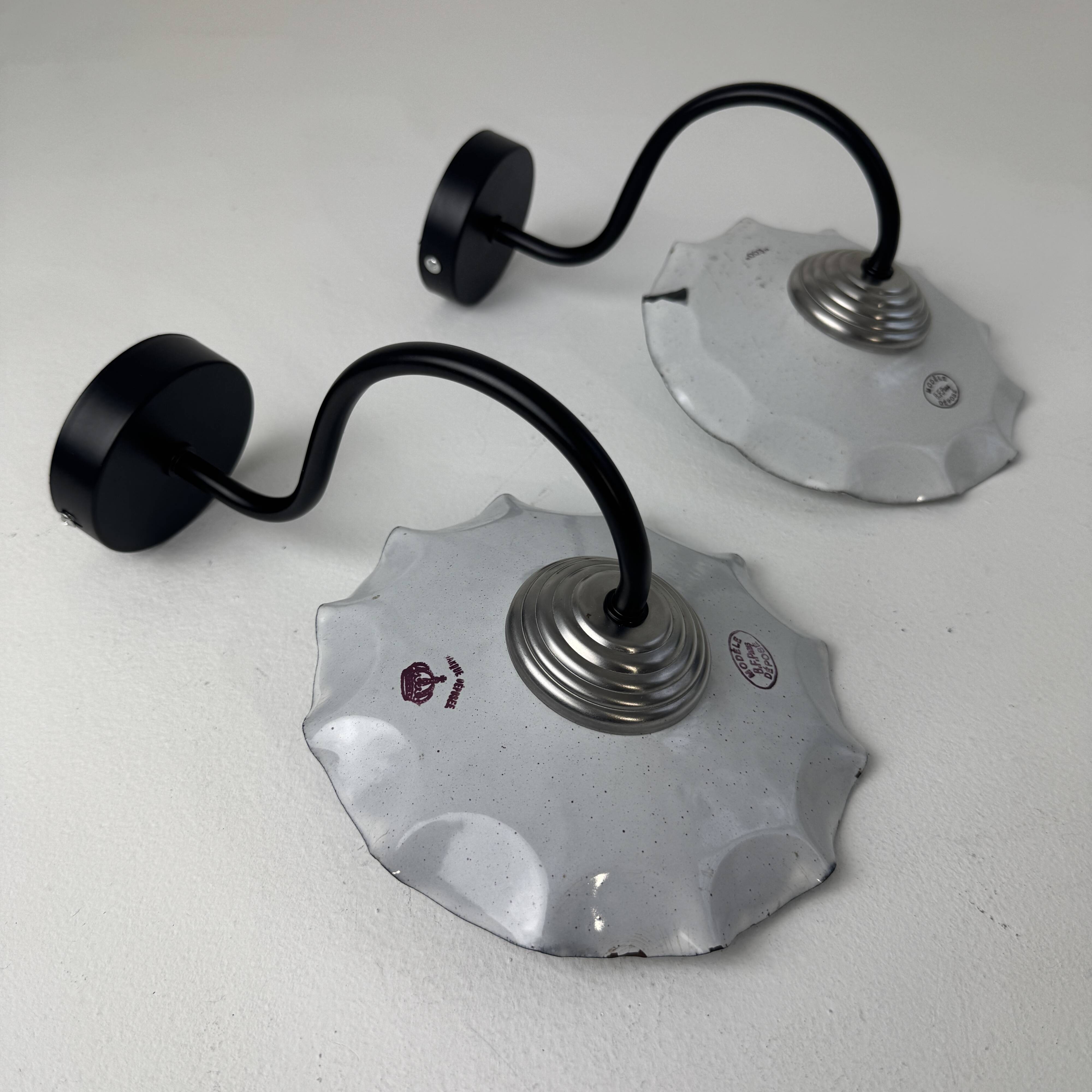 Pair of antique swan neck workshop wall lights