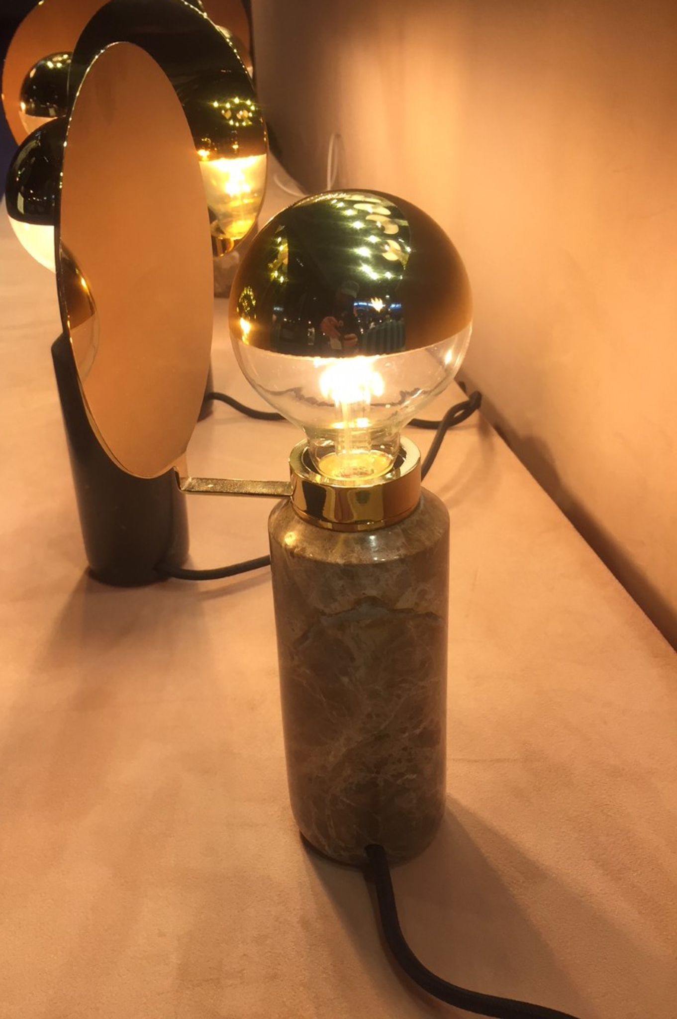 Brass table lamp and marble black