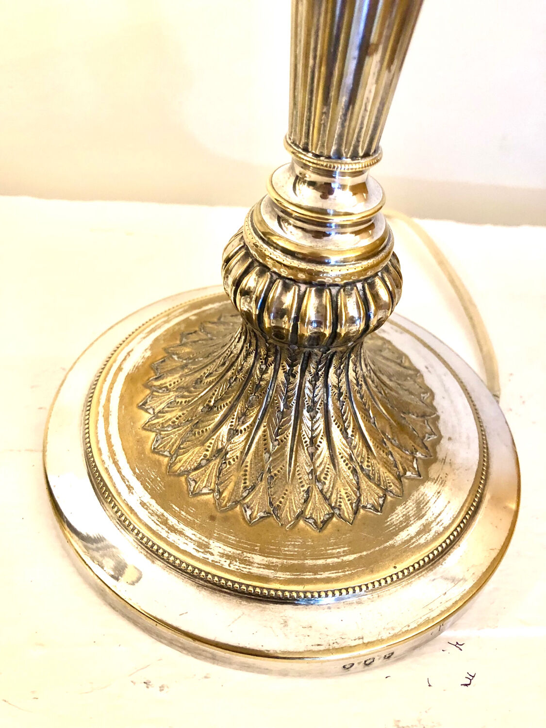 Pair of silver metal candle holder lamp bases
