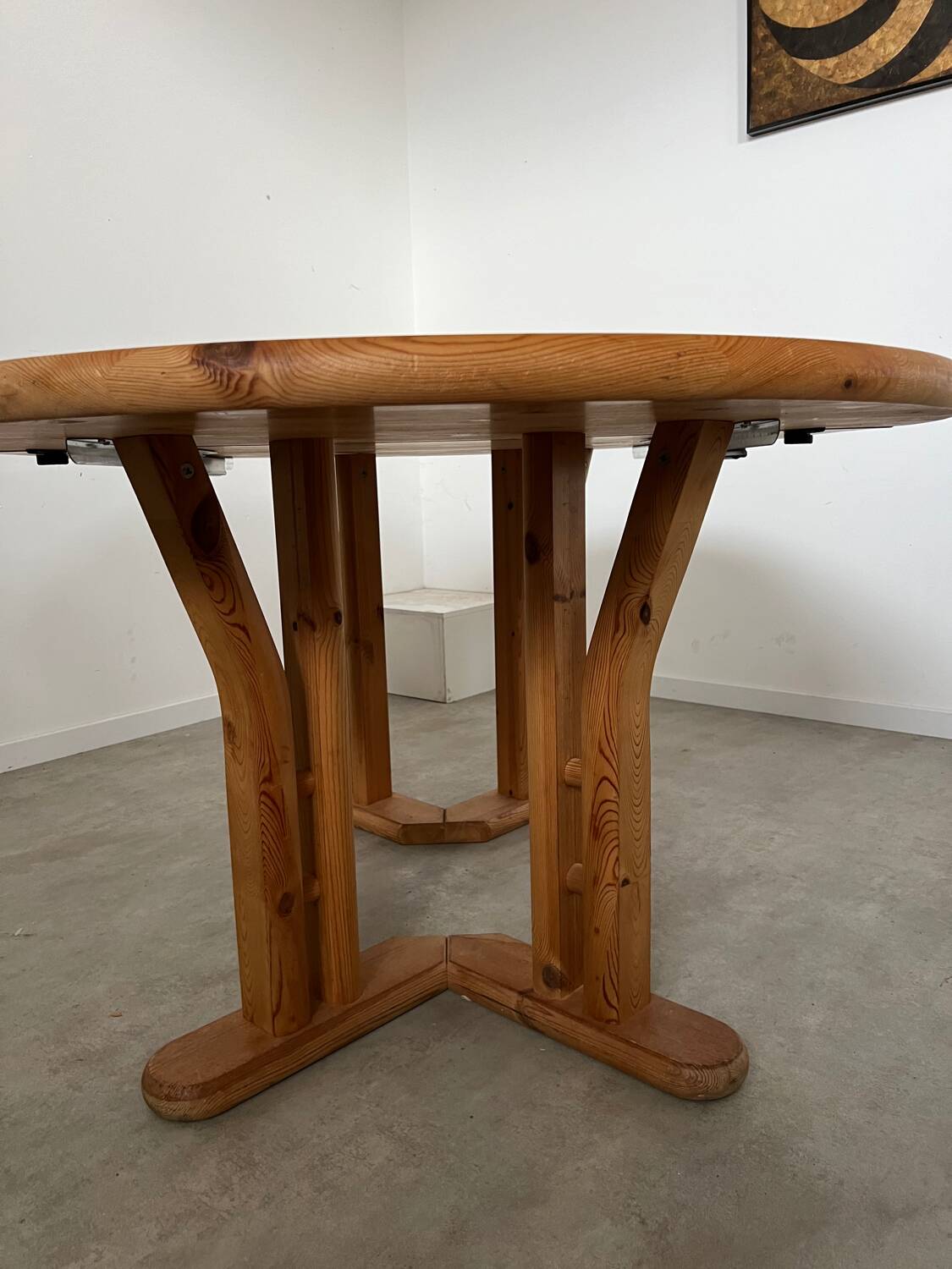 French design pine table and chair set from the 70s brutalist vintage arcs