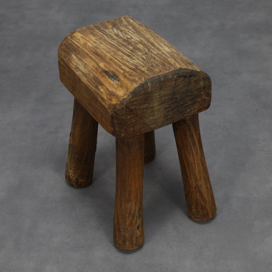 Vintage Stool Primitive Brutalist Folkart Style