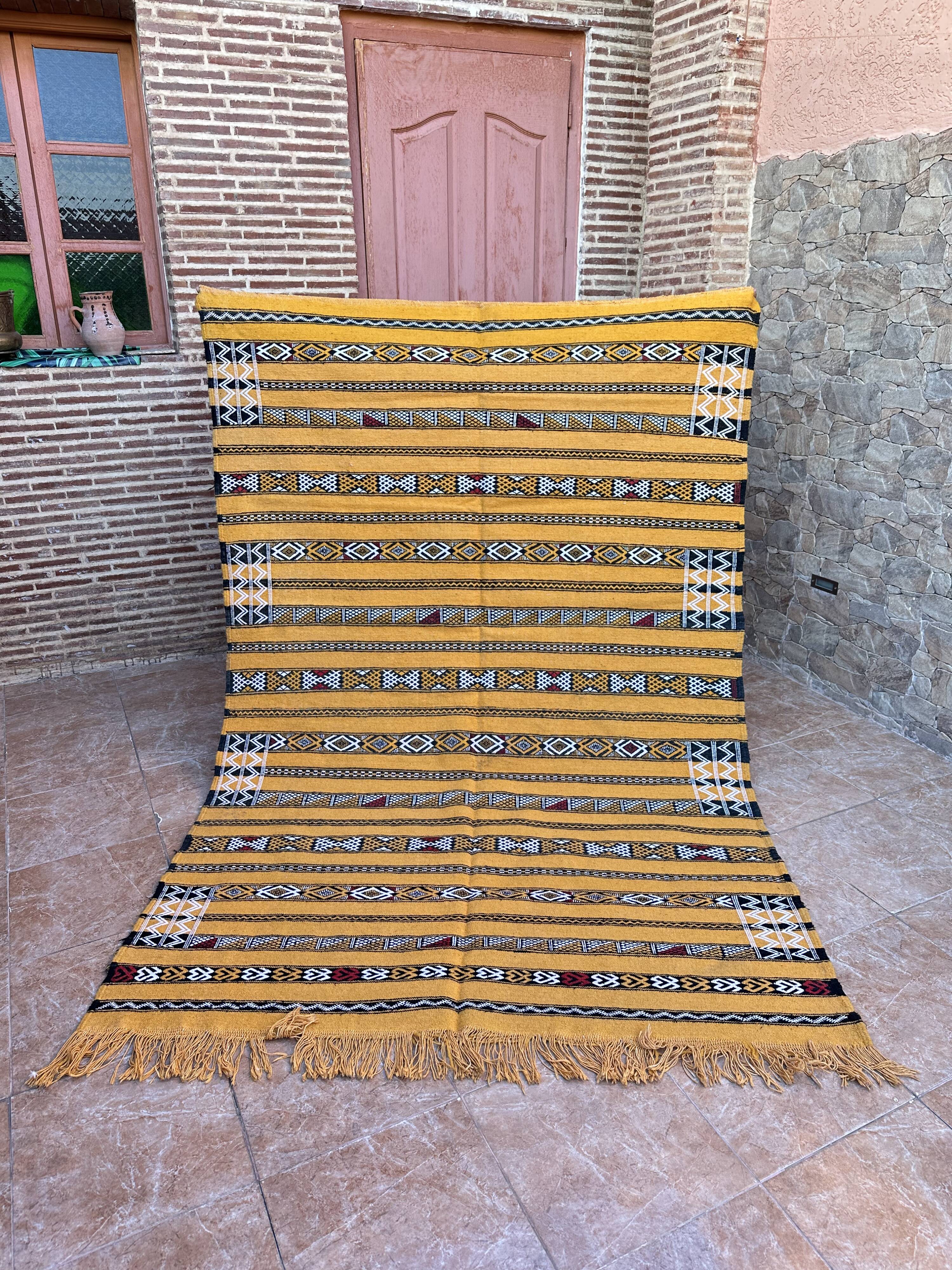 Handmade yellow Berber Kilim rug 226 x 150