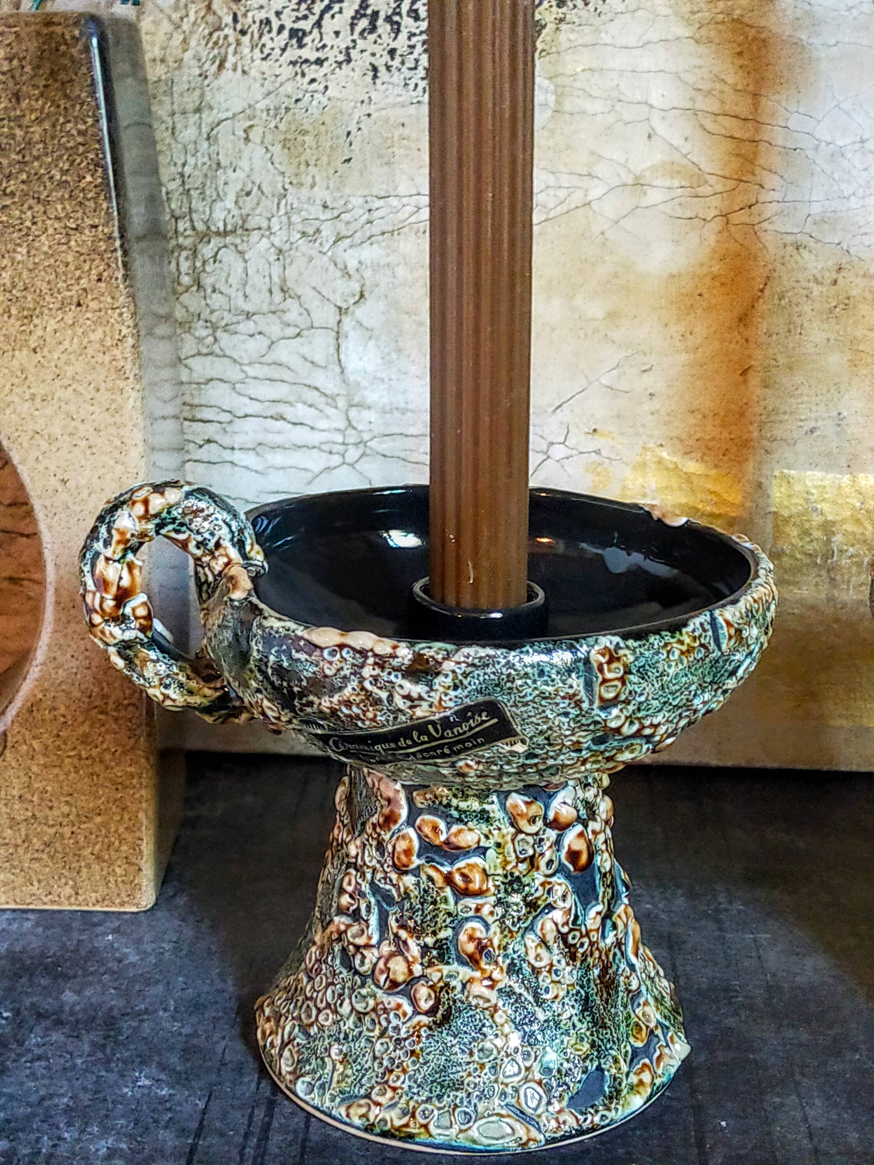 Pair of vintage Vanoise honey foam ceramic candlesticks