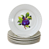 Huit assiettes à dessert anciennes aux motifs multi-fruits
