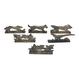 6 Art Deco zoomorphic knife rests in silver metal