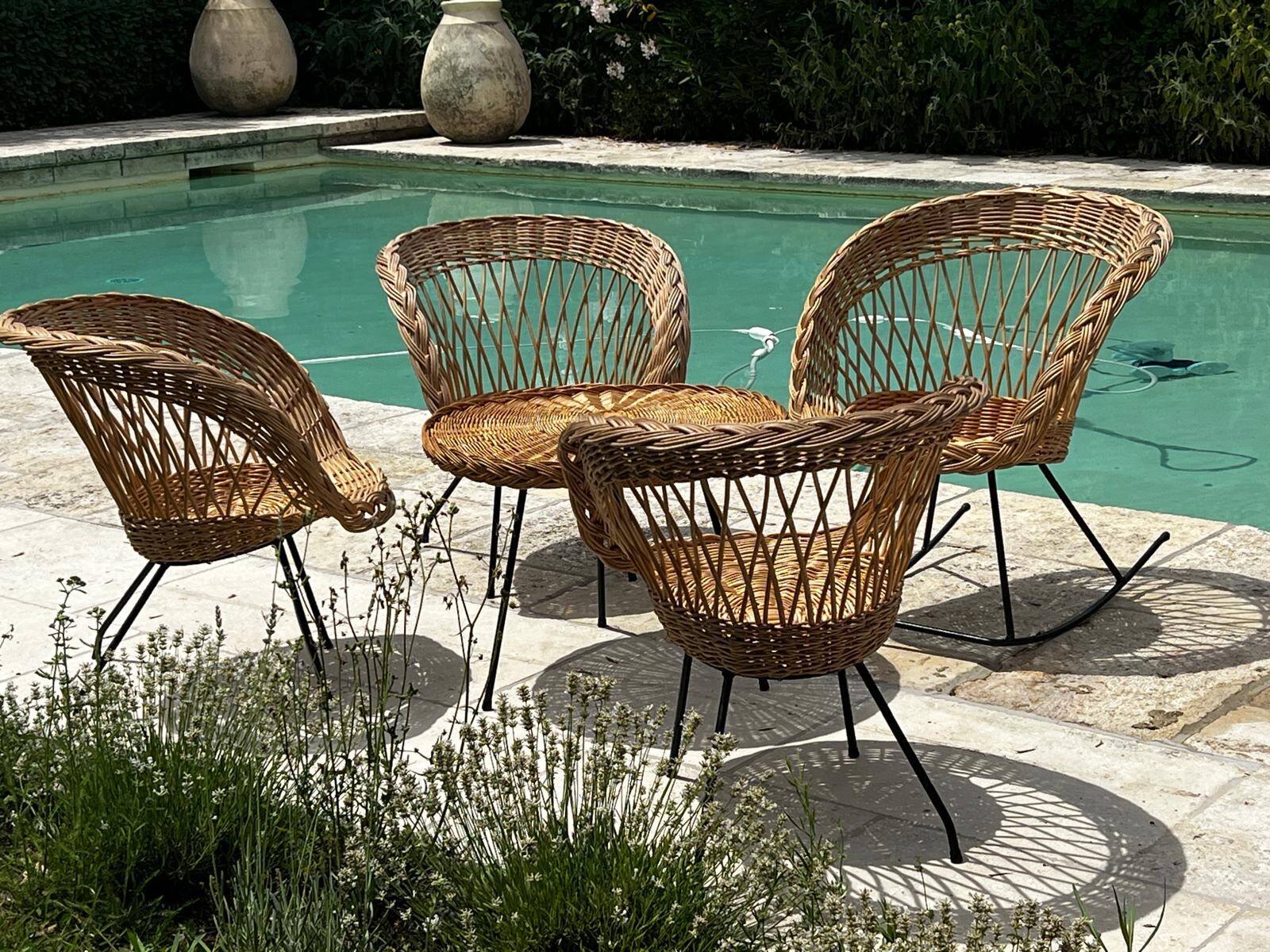 Ensemble de jardin en rotin vintage 1960