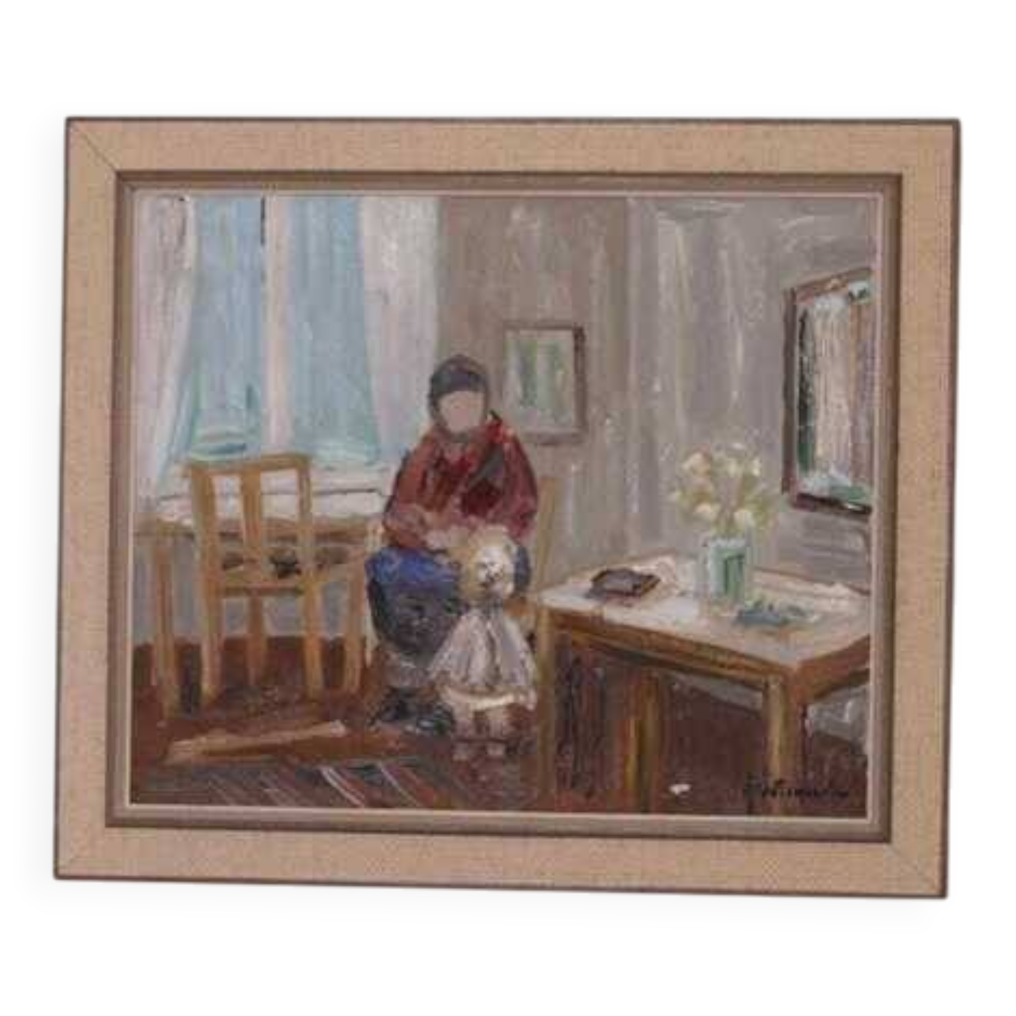 Original Swedish oil on canvas – “Figure in Interior” by Åke Wickström – vintage & framed – 57 × 66 cm