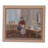 Original Swedish oil on canvas – “Figure in Interior” by Åke Wickström – vintage & framed – 57 × 66 cm