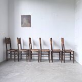 Set of 6 straw and oak Beauche chairs.