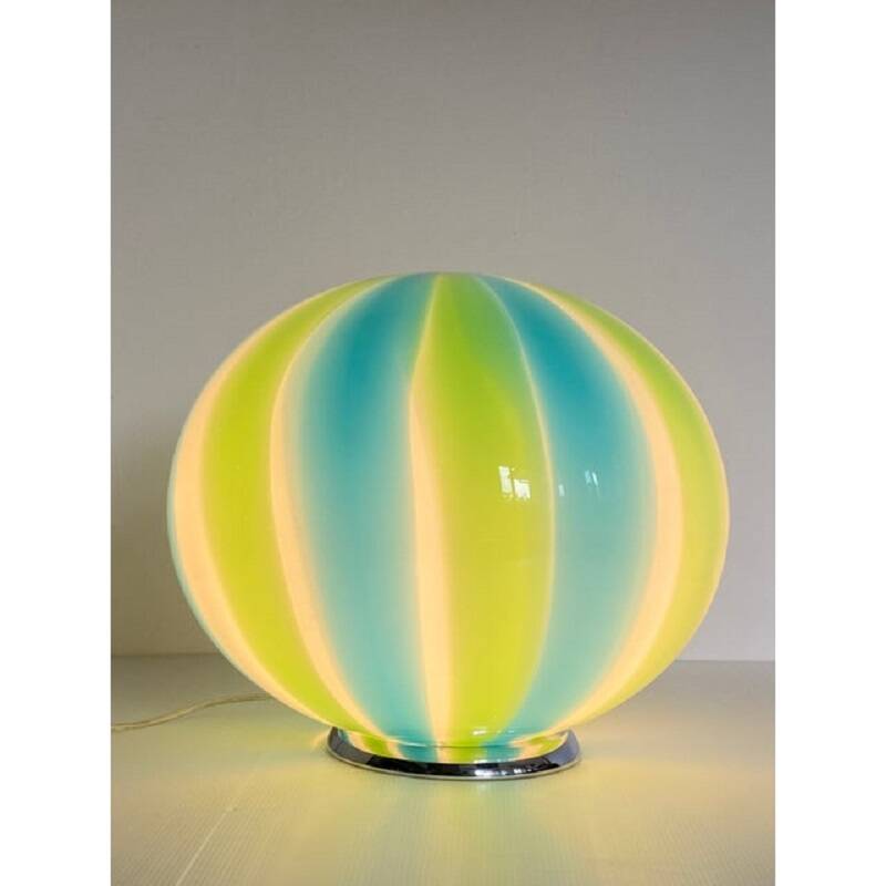 Contemporary Milky, Blue and Green Sphere Table Lamp in Murano Glass