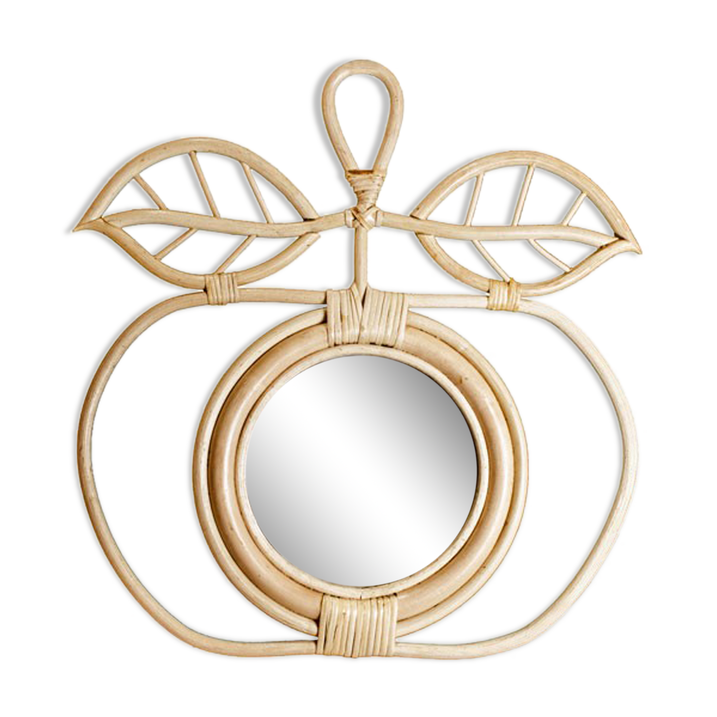 Apple mirror in rattan and vintage canning bohemian children  45x50cm