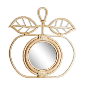 Apple mirror in rattan and vintage canning bohemian children  45x50cm