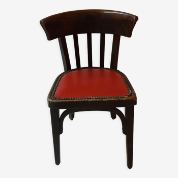 Chaise Baumann avec assise en cuir rouge
