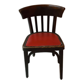 Chaise Baumann avec assise en cuir rouge