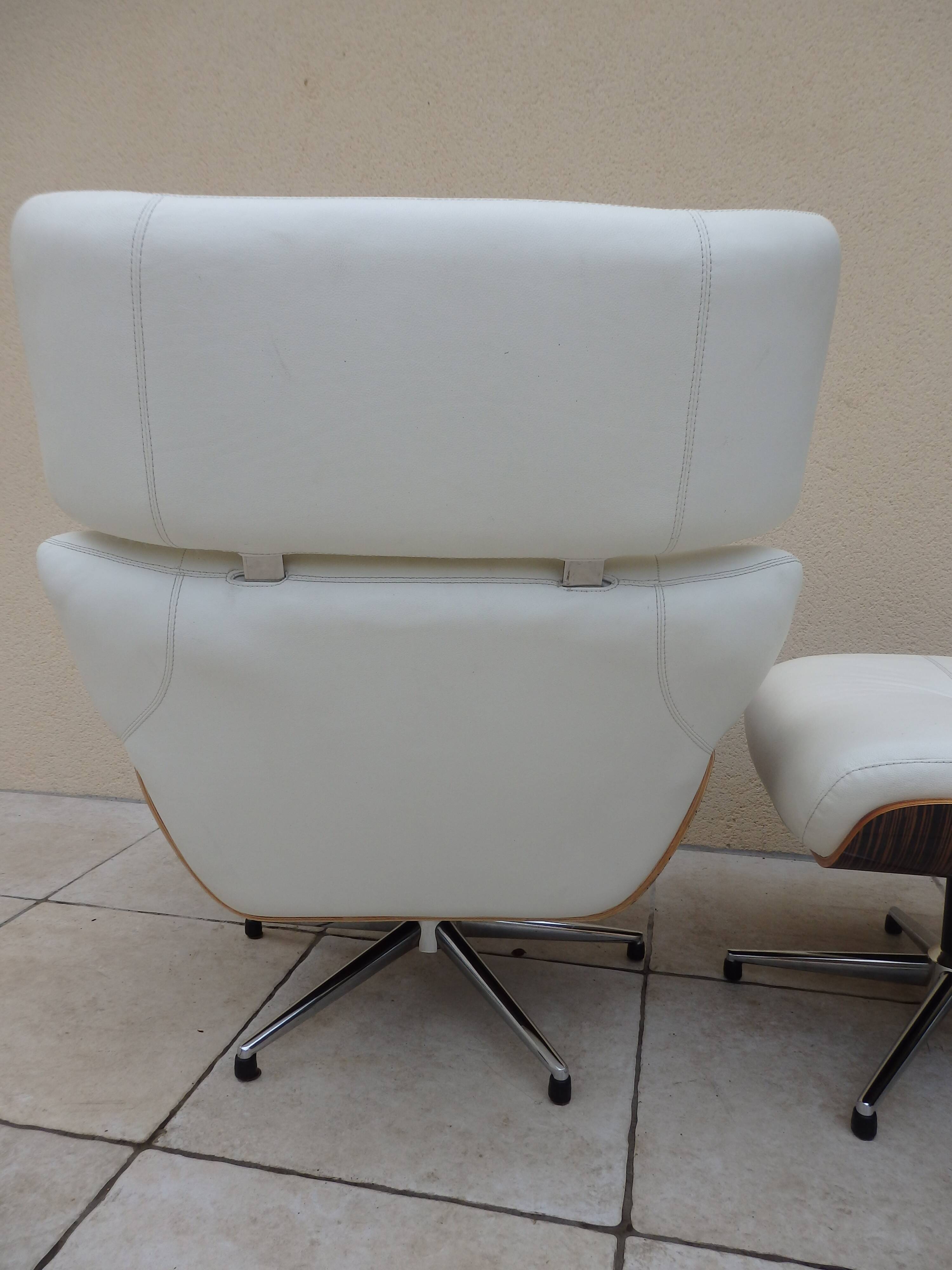 Armchair relax lounge and ottoman leather white rosewood