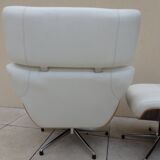 Armchair relax lounge and ottoman leather white rosewood