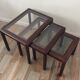 Series of 3 wooden and glass tables from the 70s