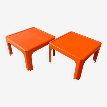 Duo de table basse ou bout de canapé orange année 70