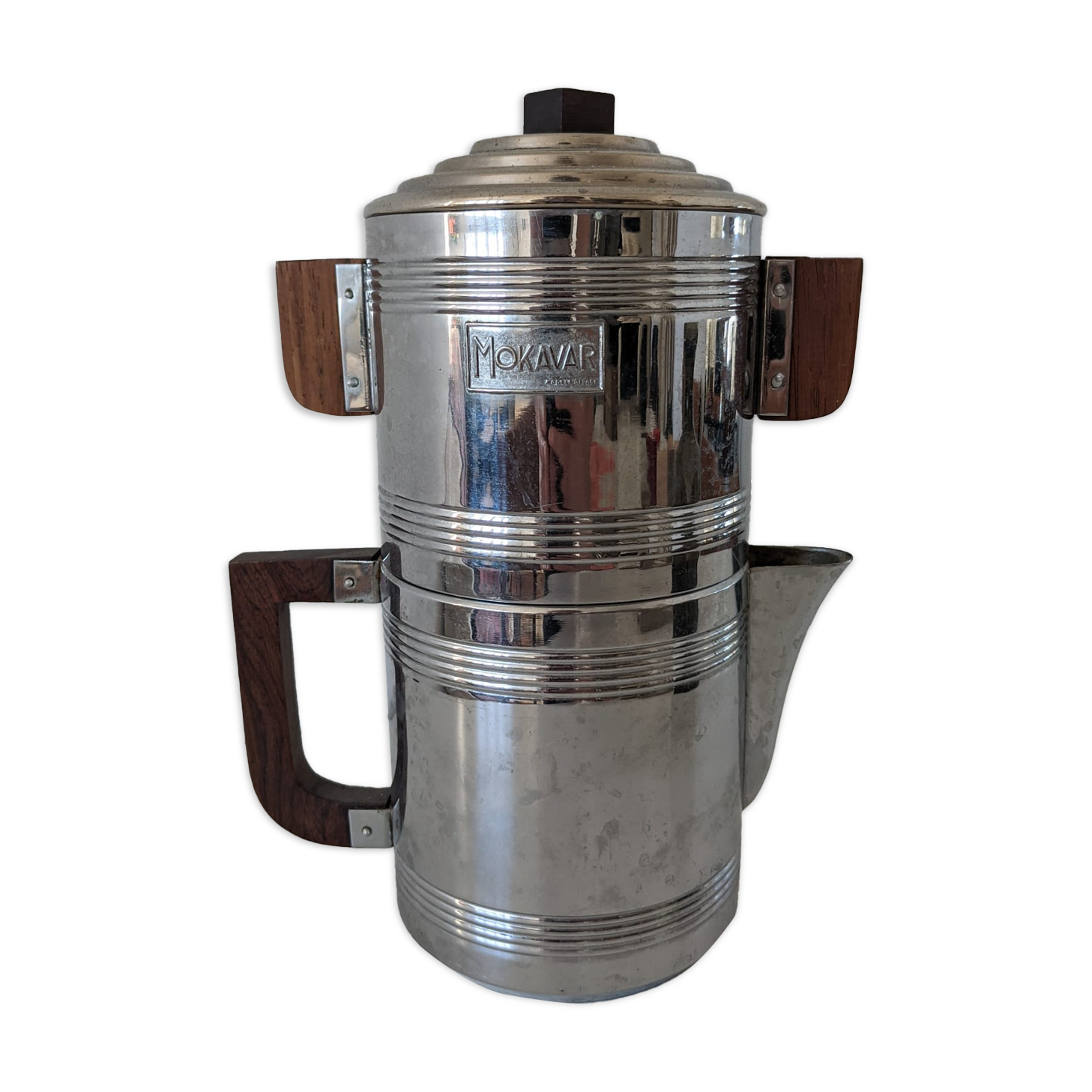 Mokavar metal and wood percolation coffee maker