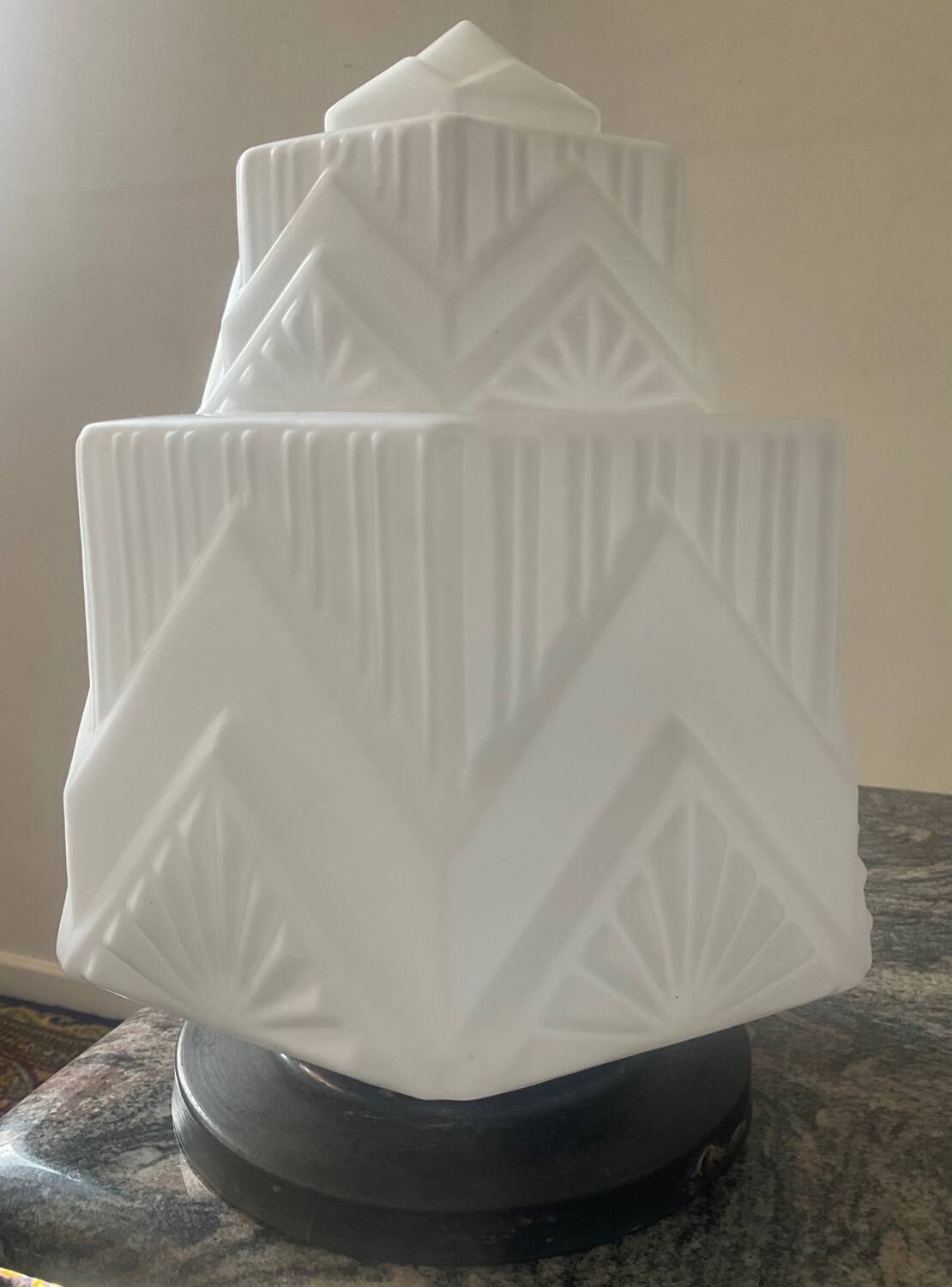 Art Deco Skycrapper ceiling light in opaline glass