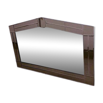 Grand miroir mural de style Art Déco, verre rose et transparent à facettes