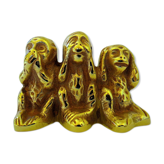 Bronze group with natural golden patina representing the three monkeys of wisdom