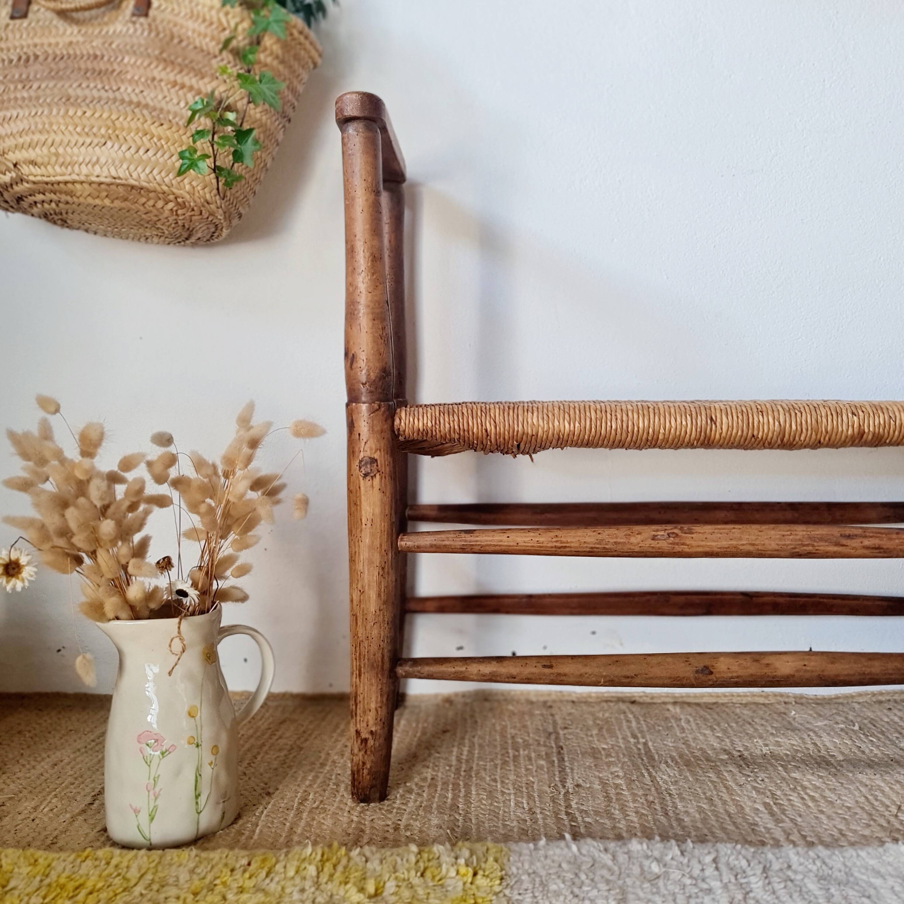 Turned wooden bench and straw - 1950s