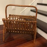 Magazine holder in rattan circa 1960 1970