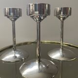 Series of 3 Art Deco candlesticks in silver-plated brass