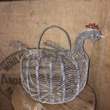 Ancien panier à oeufs en fil de fer et mailles