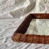 Vintage rectangular woven rattan wall mirror